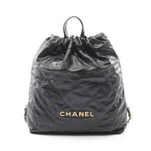 CHANEL 22 Large Backpack, Leather, Women's, Black, AS3313
